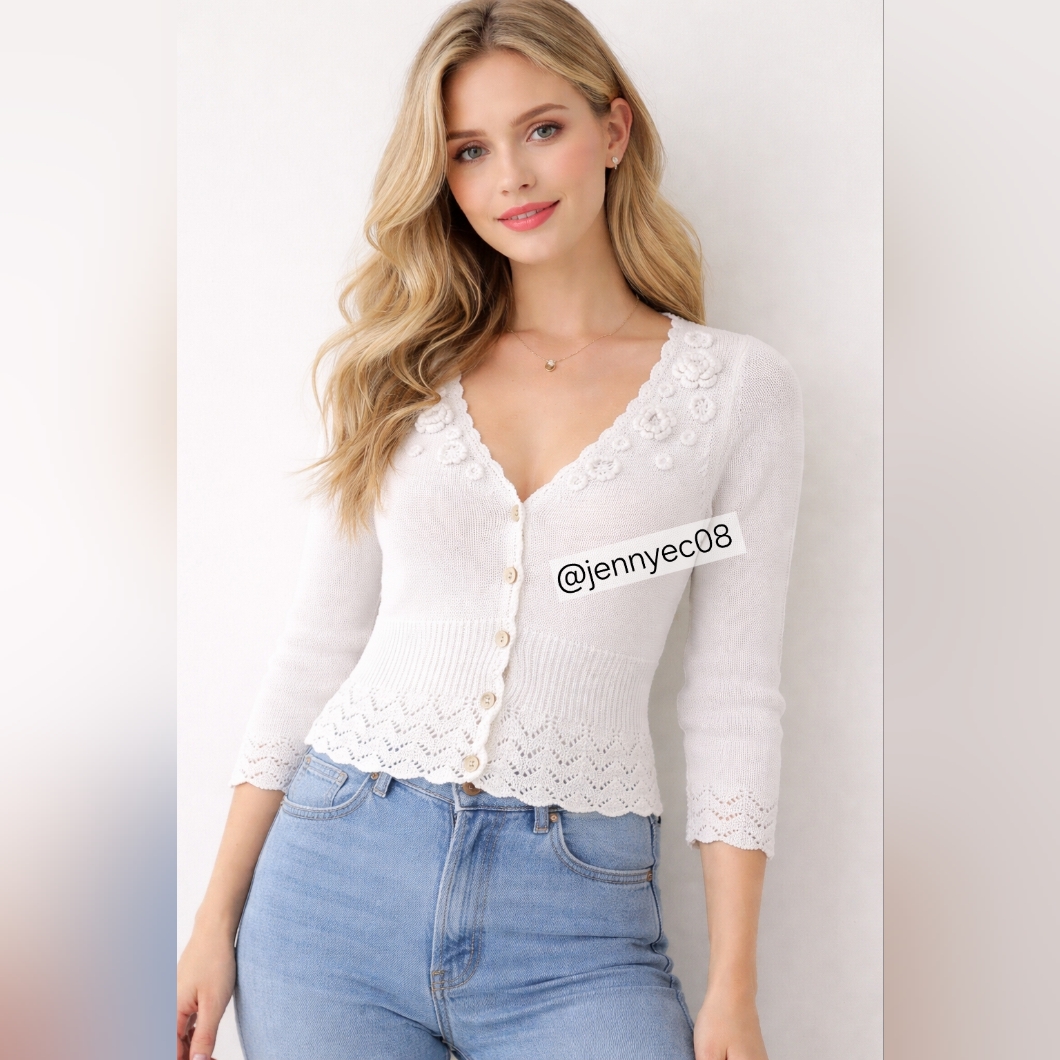 Lilly Pulitzer White Knit Floral Appliqu Button Cardigan